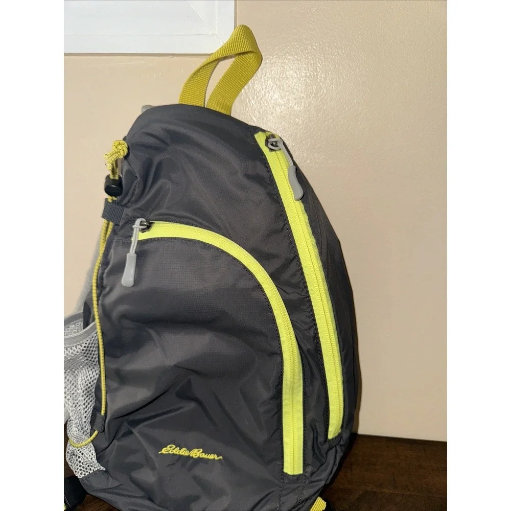 Eddie Bauer Bag Unisex OS Gray‎ Neon Green 100% Nylon Hiking Sling Back Shoulder